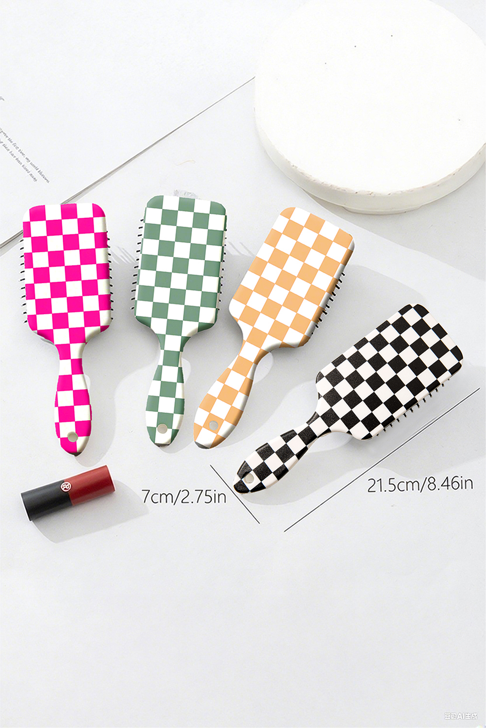 Black 1pc Checkered Pattern Air Cushion Comb with Customized Color Options - loveforevers