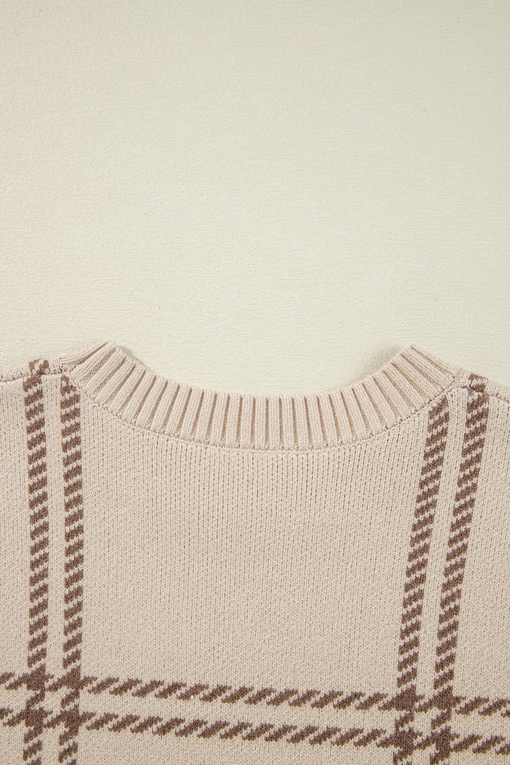 Khaki Plaid Pattern Knitted Drop Shoulder Sweater - loveforevers