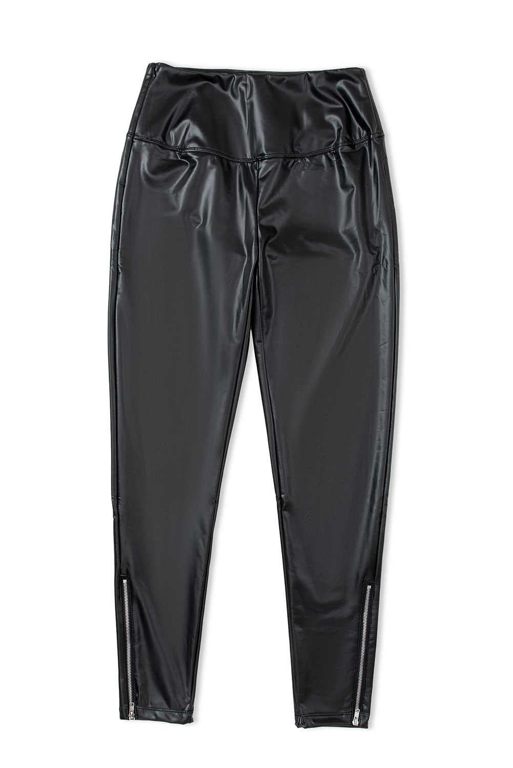 Black Faux Leather Zipped Detail Leggings - loveforevers