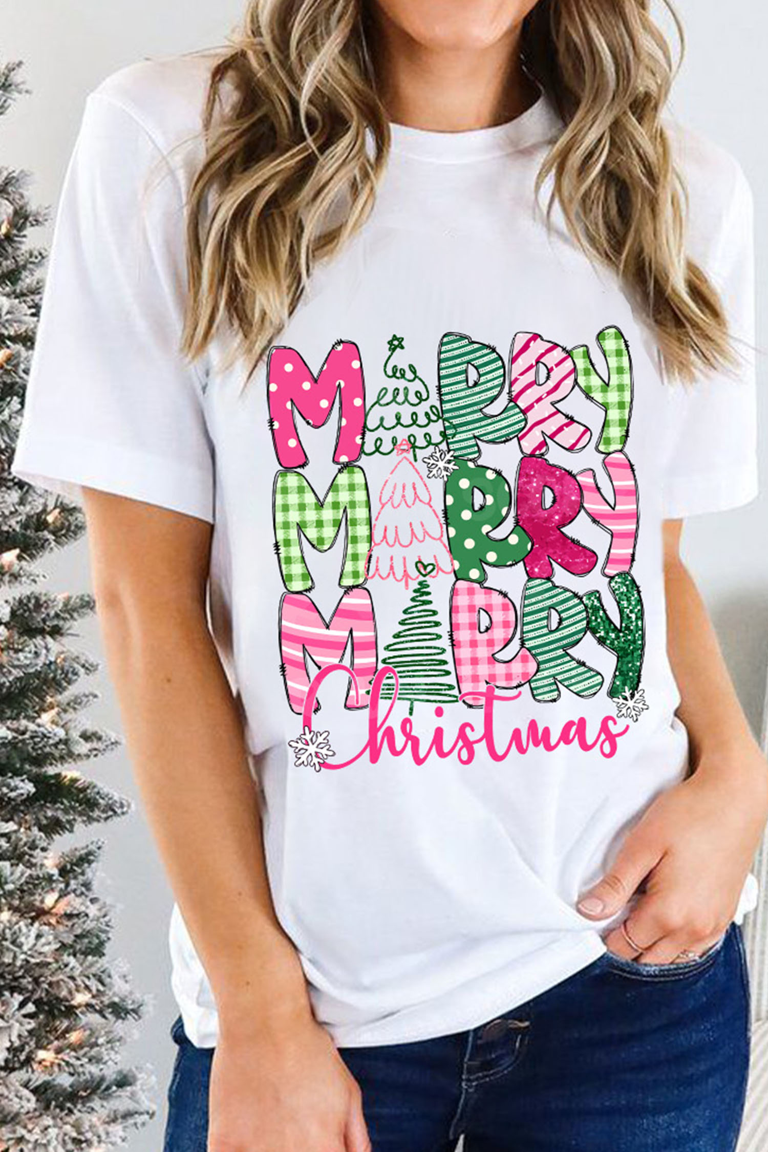 White Cute MERRY Christmas Graphic Tee - loveforevers