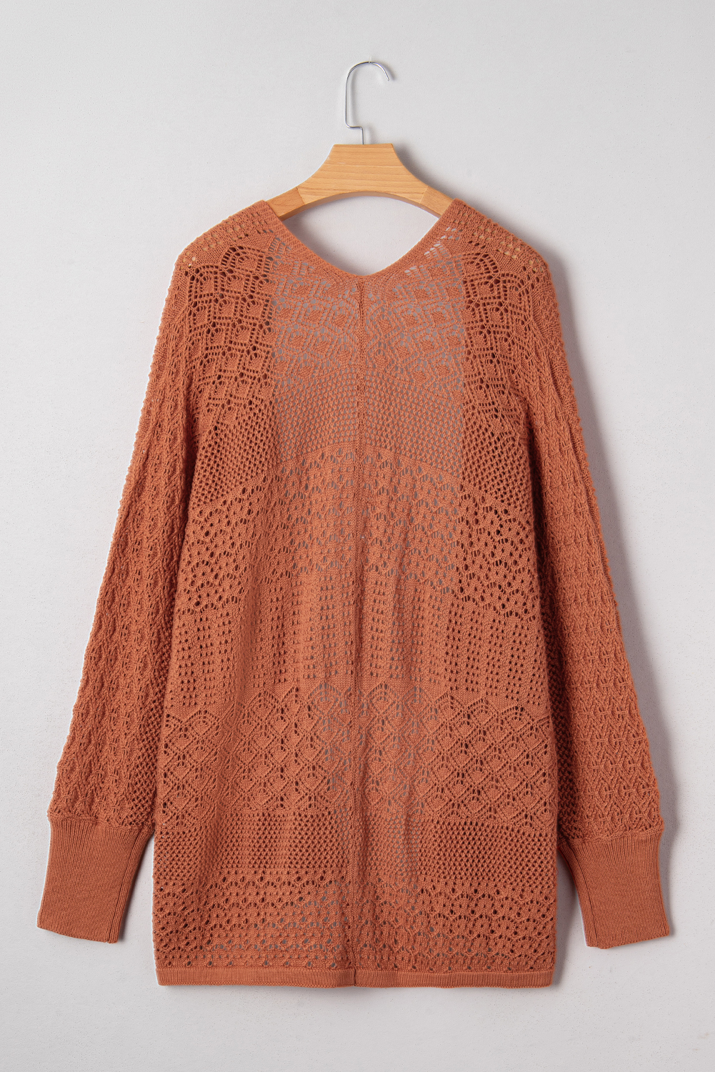 Redwood Burl Mixed Pattern Knitted Open Front Plus Cardigan - loveforevers
