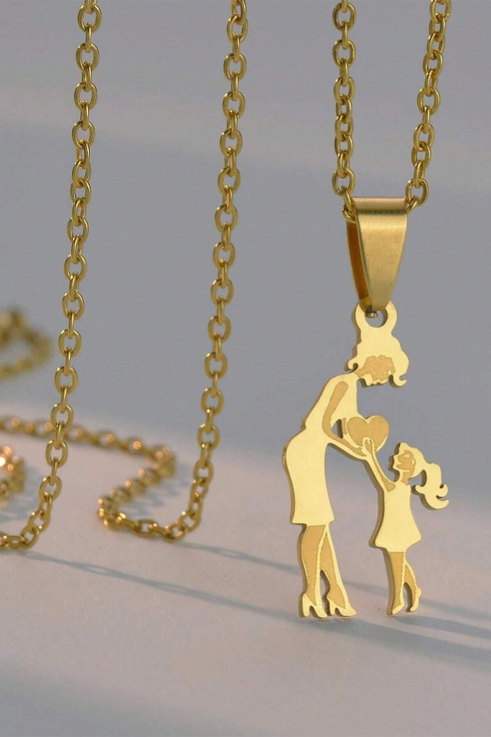 Gold Mother Daughter Heart Pendant Plated Alloy Necklace - loveforevers