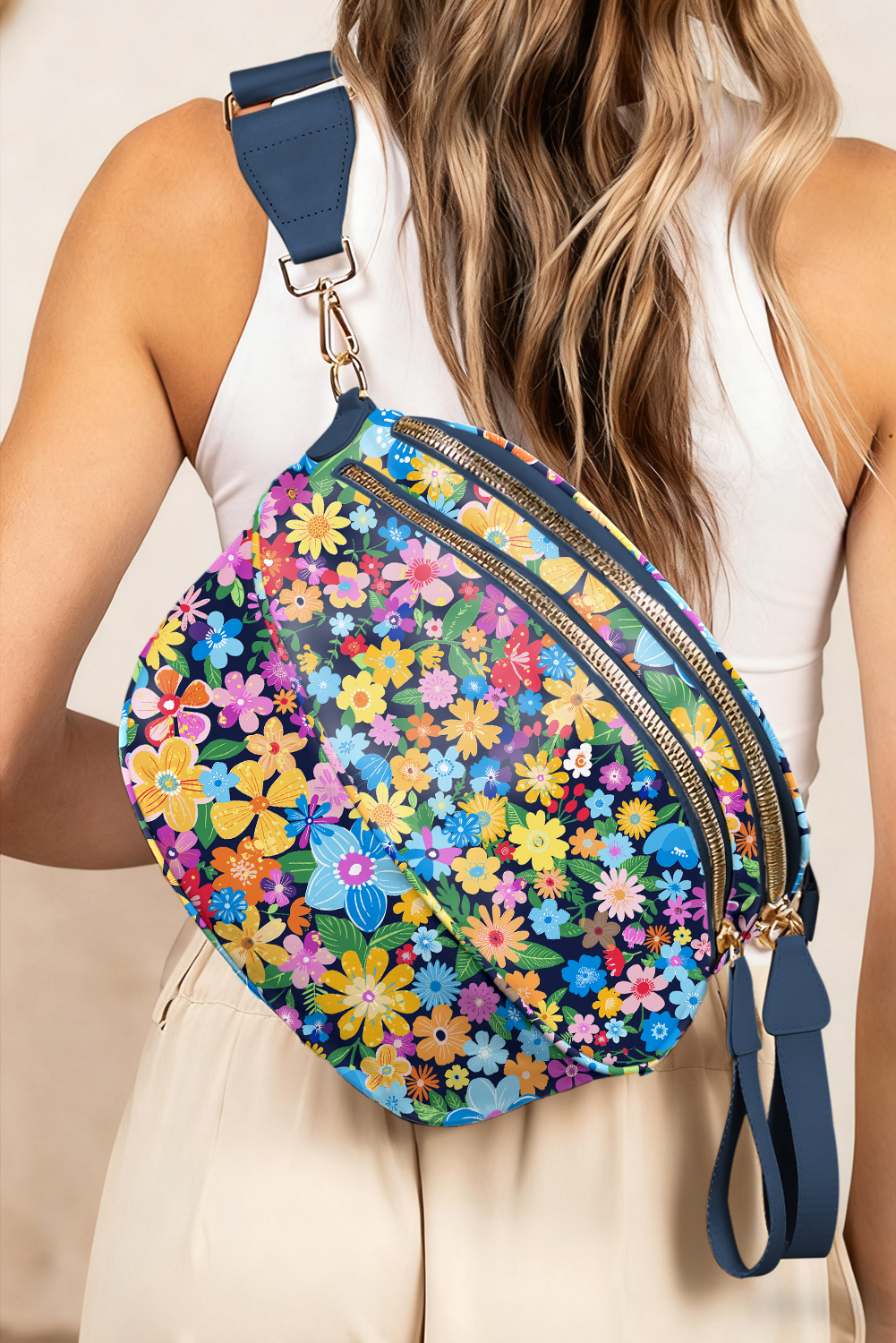 Black Floral Printed Double Zip Crossbody Bag - loveforevers