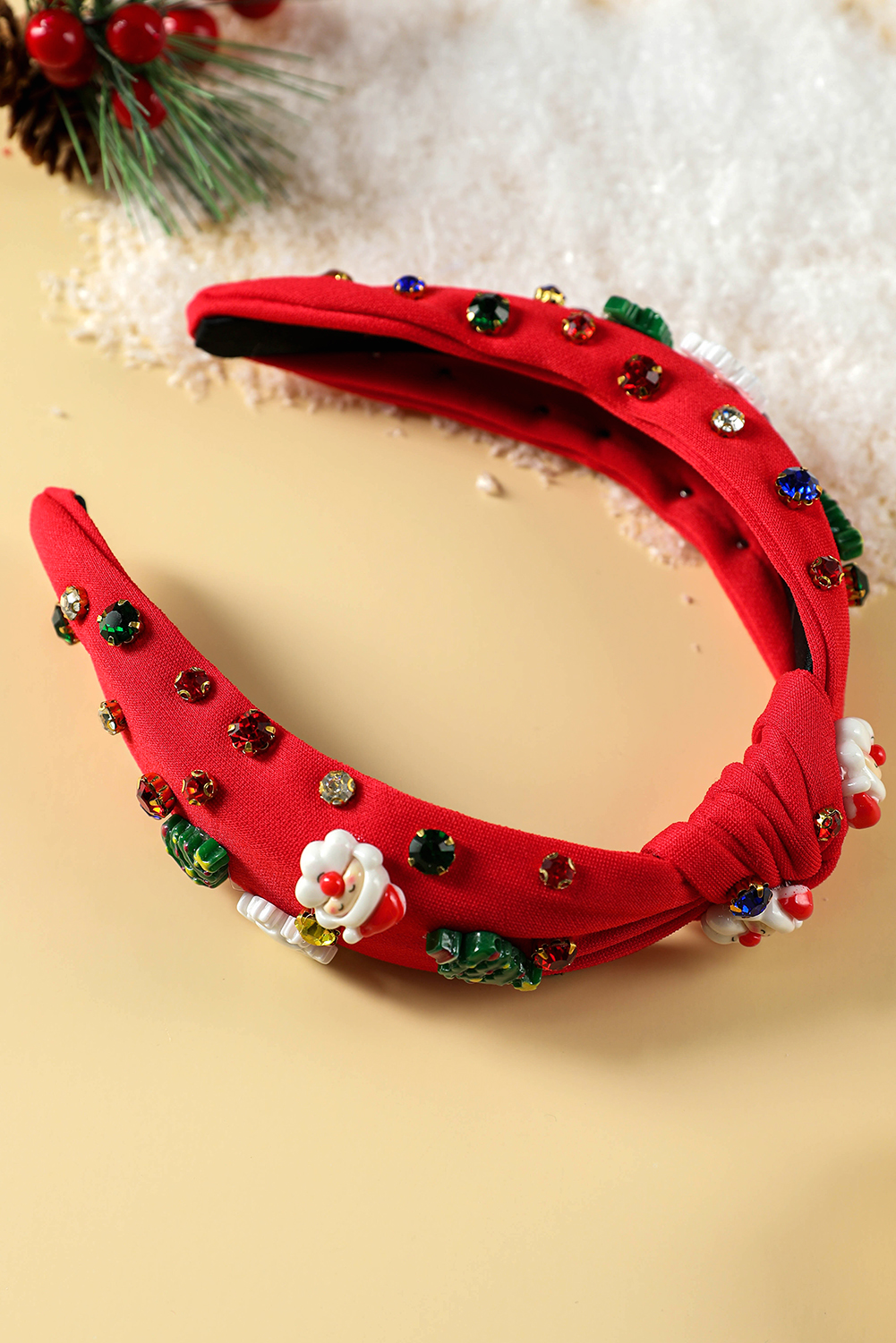 Fiery Red Cartoon Christmas Pattern Rhinestone Knotted Headband - loveforevers