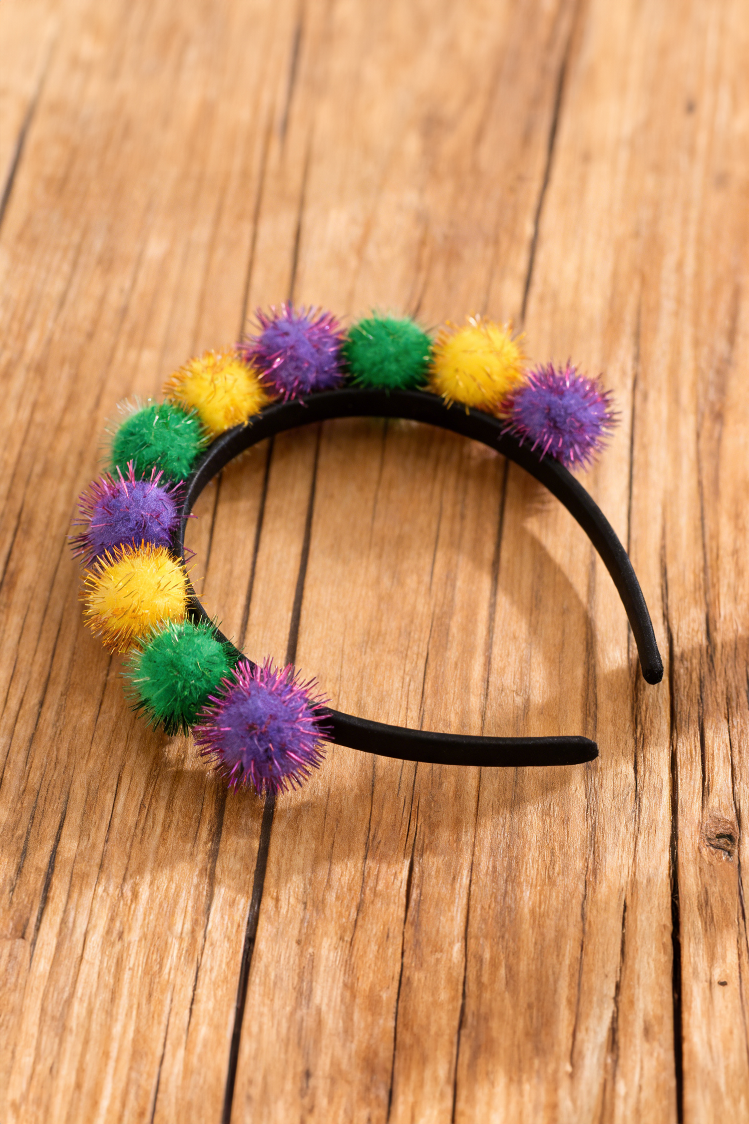 Tillandsia Purple Tinsel Pompom Mardi Gras Plastic Headband - loveforevers