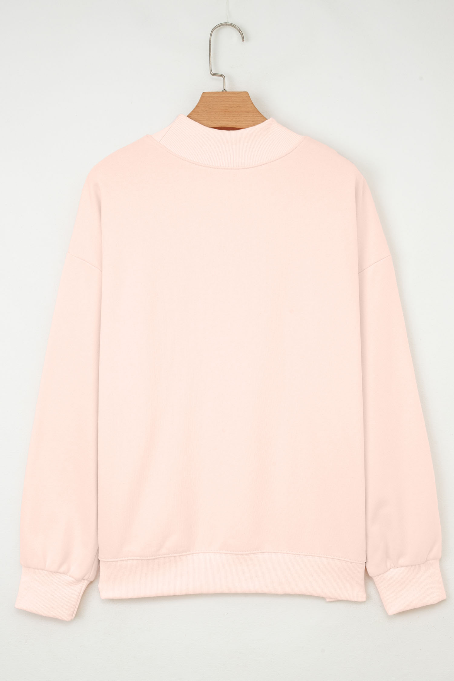 Apricot Pink Sequin Heart Sketch Patched Mock Neck Sweatshirt - loveforevers
