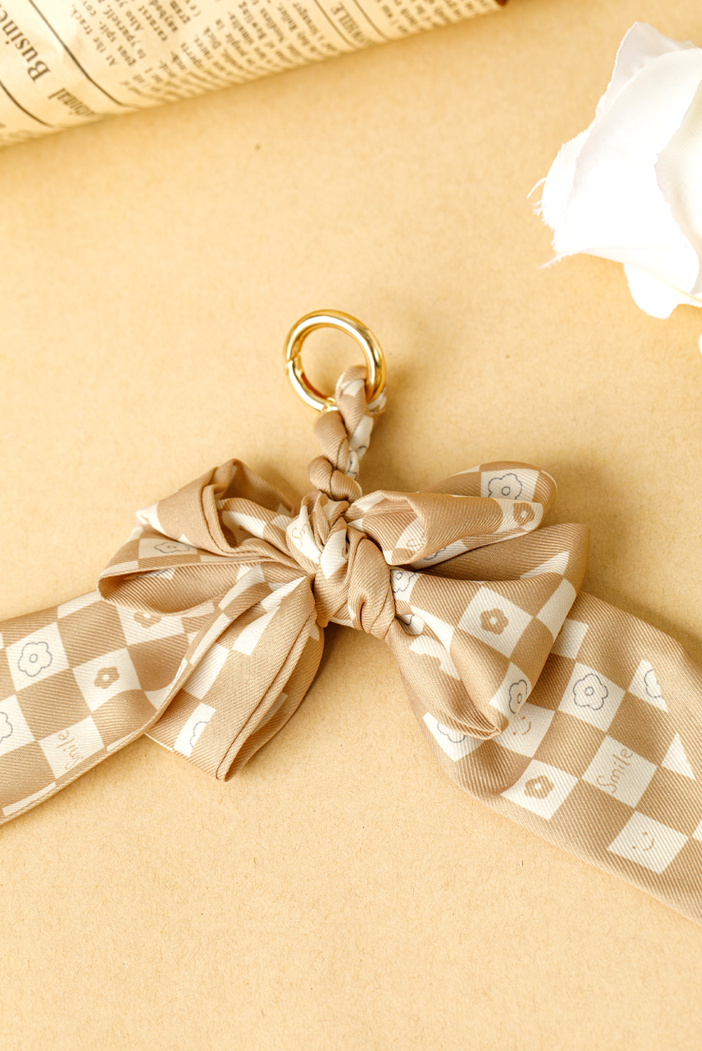 Smoke Gray Checkered Flower Bow Knot Keychain - loveforevers