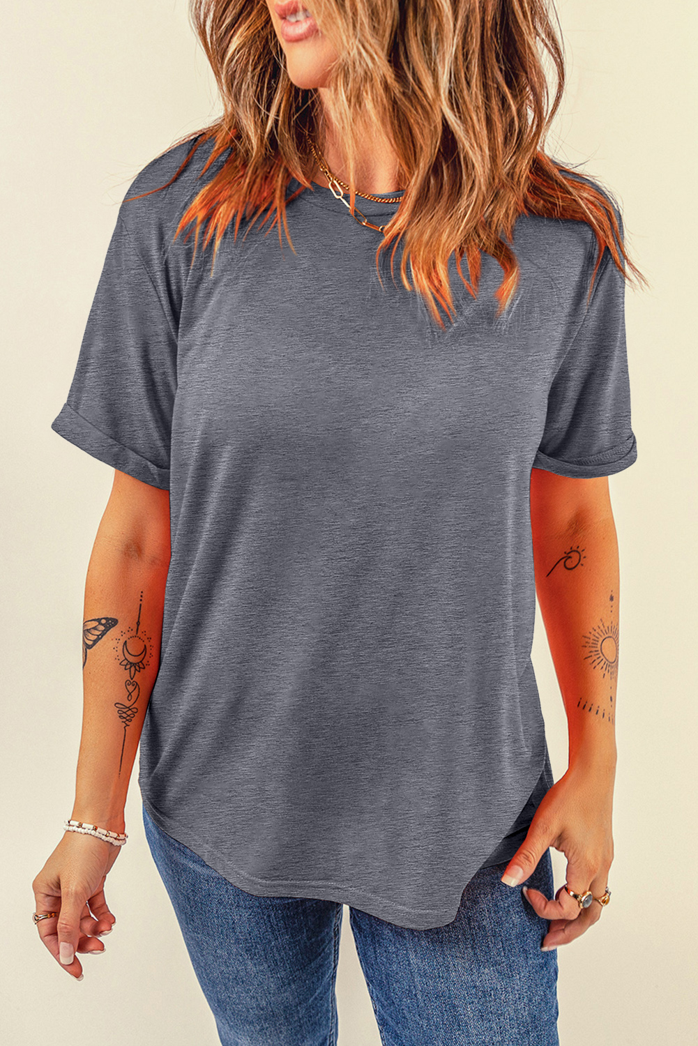 Khaki Casual Plain Crew Neck Tee - loveforevers