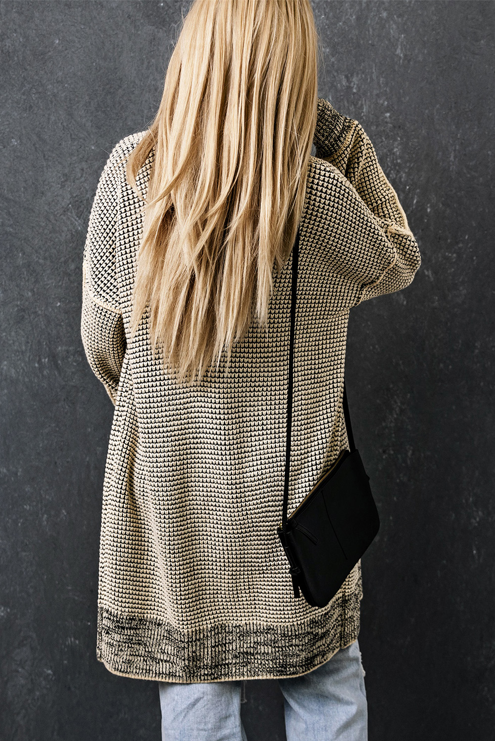 Apricot Plaid Knitted Long Open Front Cardigan - loveforevers