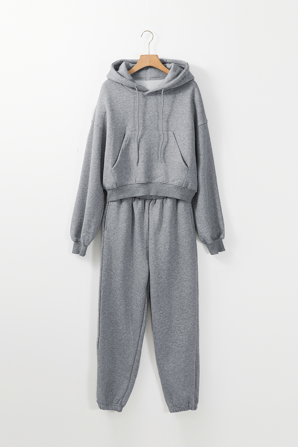 Gray Solid Drop Shoulder Hoodie and Joggers Activewear Set - loveforevers