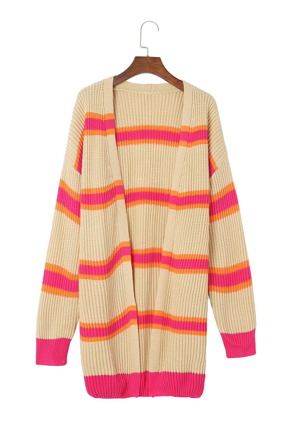 Stripe Printed Ribbed Long Knitted Cardigan - loveforevers