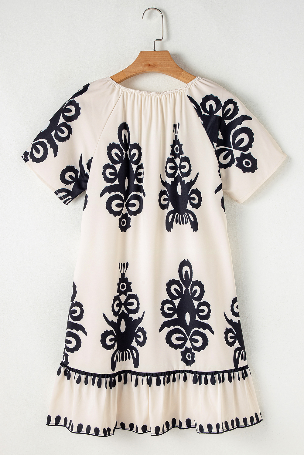 Beige Geometric Printed Sleeveless Hollowed Bowknot Back Mini Dress - loveforevers