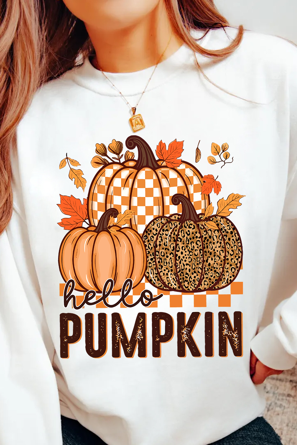 White Hello Pumpkin Thanksgiving Graphic Sweatshirt - loveforevers