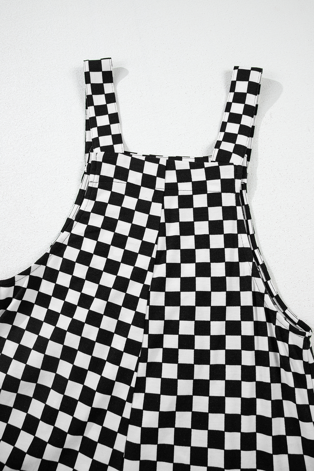 Black Checkered Print Pocketed Wide Leg Jumpsuit - loveforevers