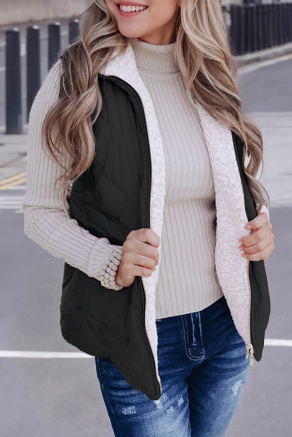 Pink Fleece Lined Quilted Vest Coats - loveforevers