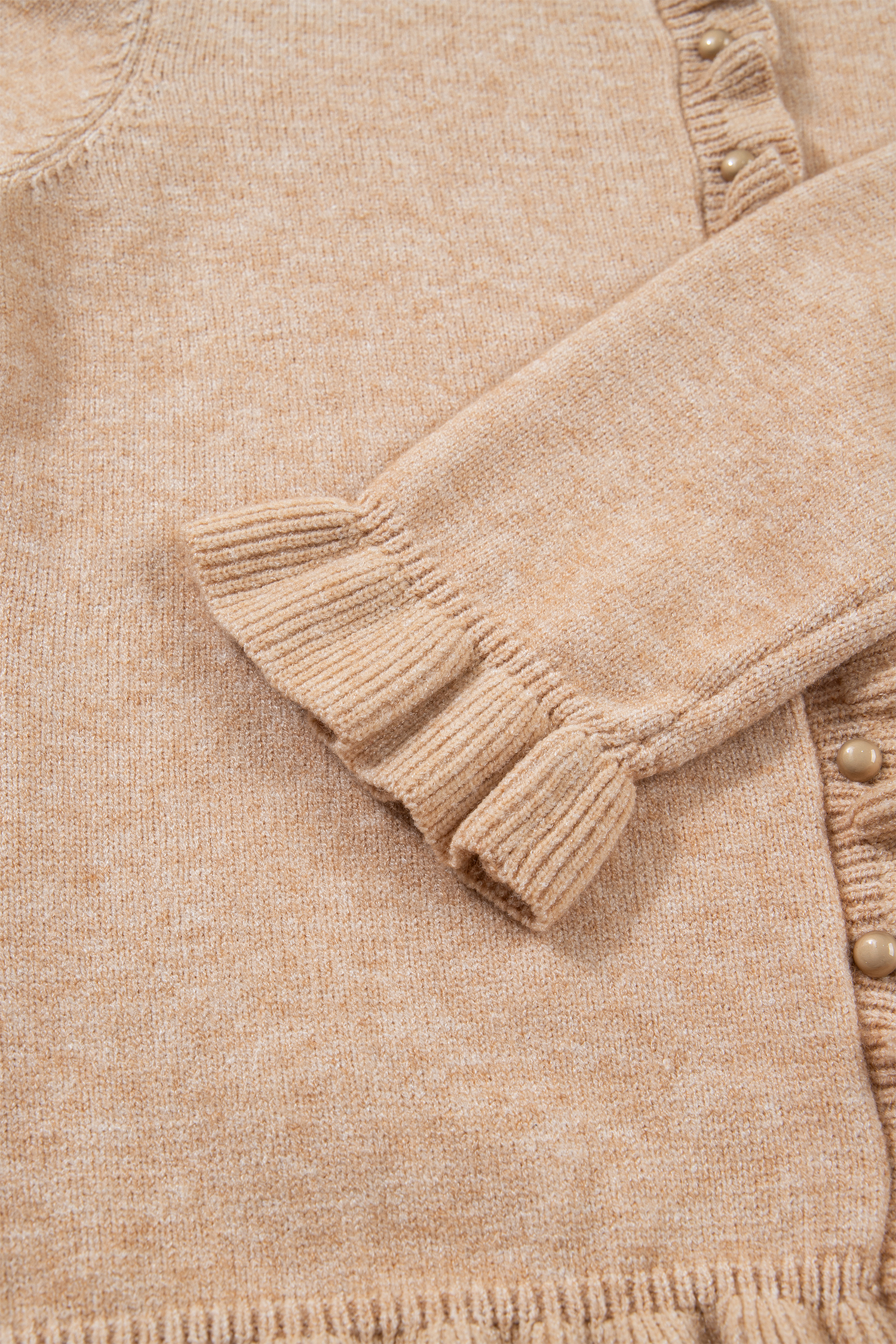 Oatmeal Ruffle Trim Gold Button Sweater Cardigan - loveforevers