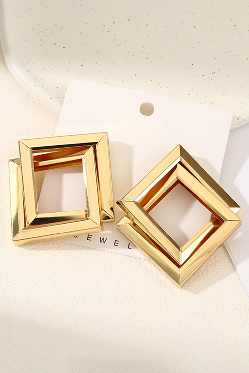 Gold Plated Double Square Geometry Studded Earrings - loveforevers