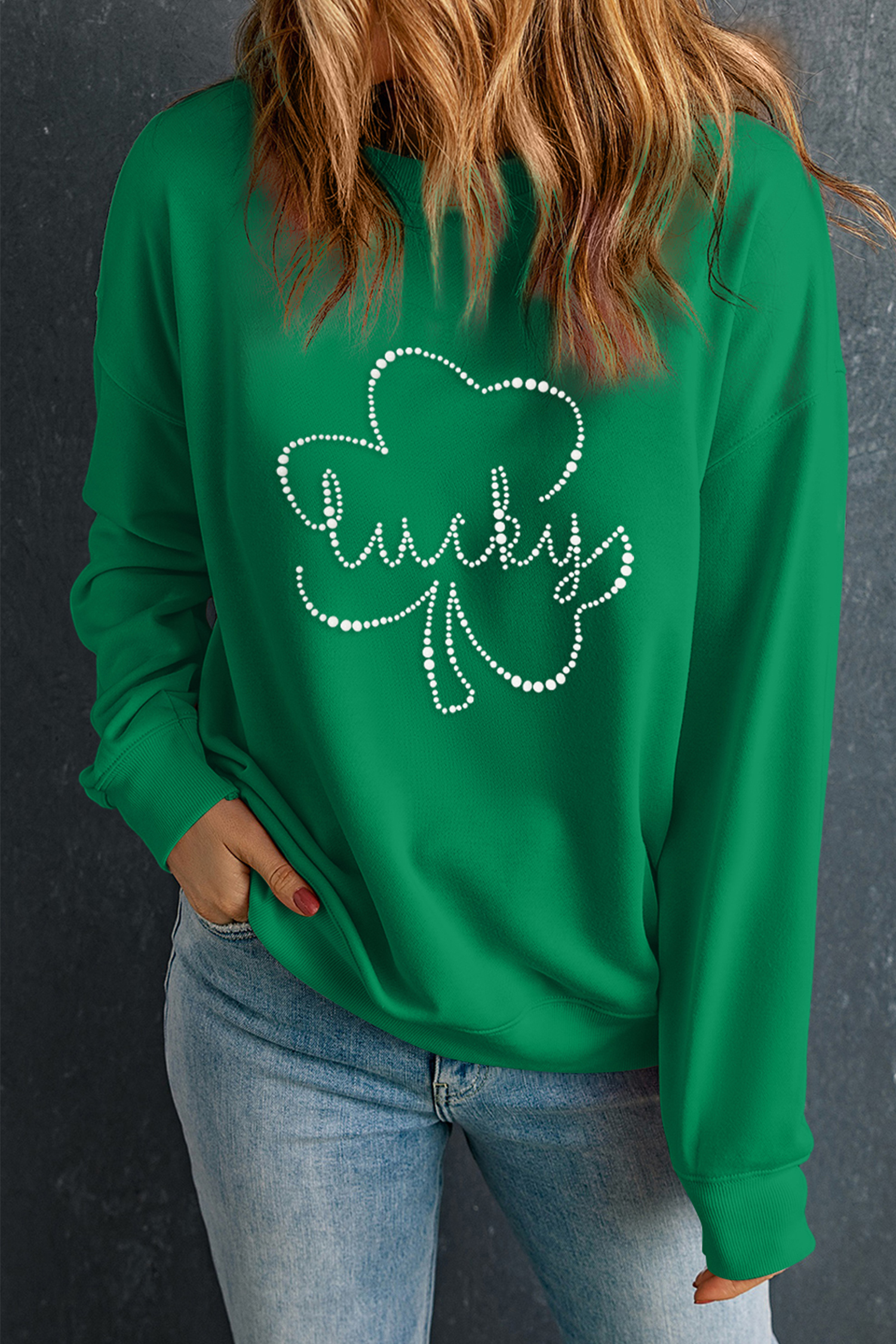 Dark Green Lucky Shamrock Ceramic Clover Sweatshirt - loveforevers