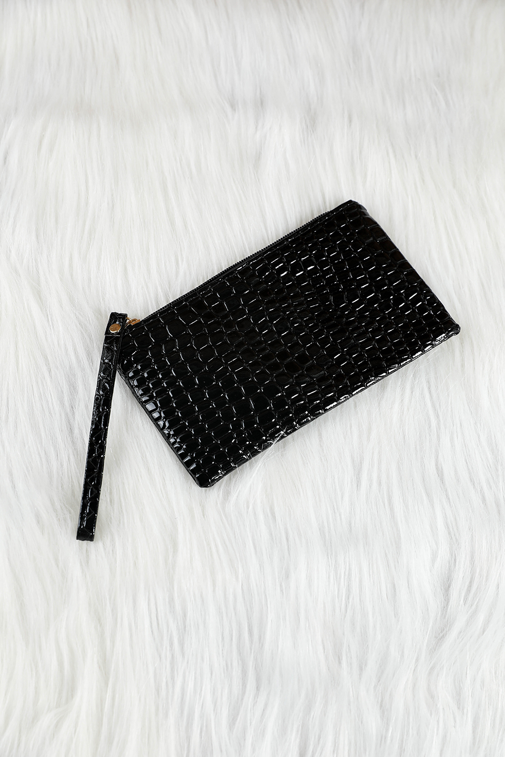 Black Crocodile Pattern Zipper Wristlet Wallet - loveforevers