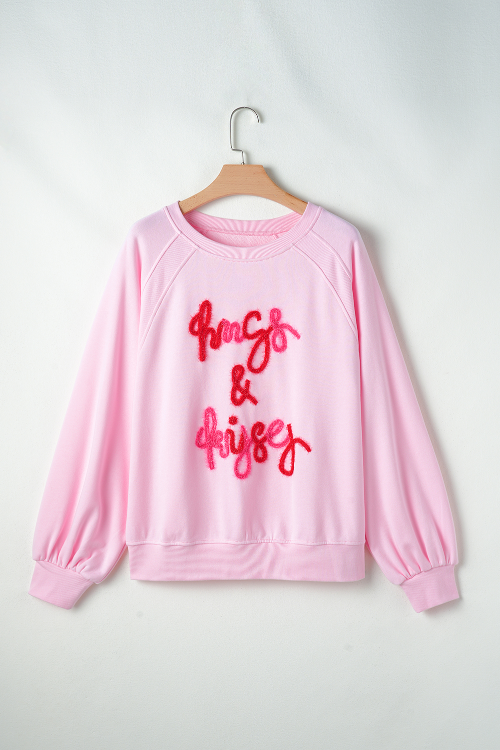 Pink Hugs and Kisses Pop Up Embroidered Raglan Sleeve Sweatshirt - loveforevers