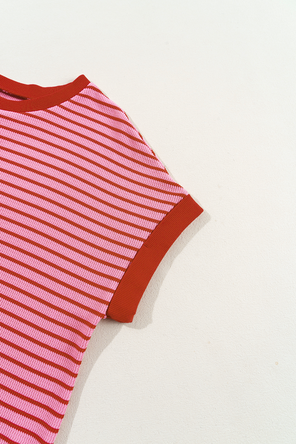 Pink Stripe Knitted Round Neck T Shirt - loveforevers