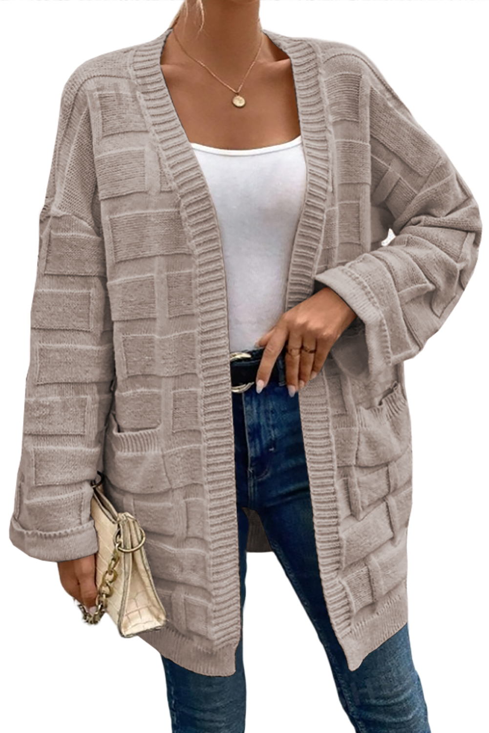 Delicacy Textured Knit Open Front Chic Cardigan with Pockets - loveforevers