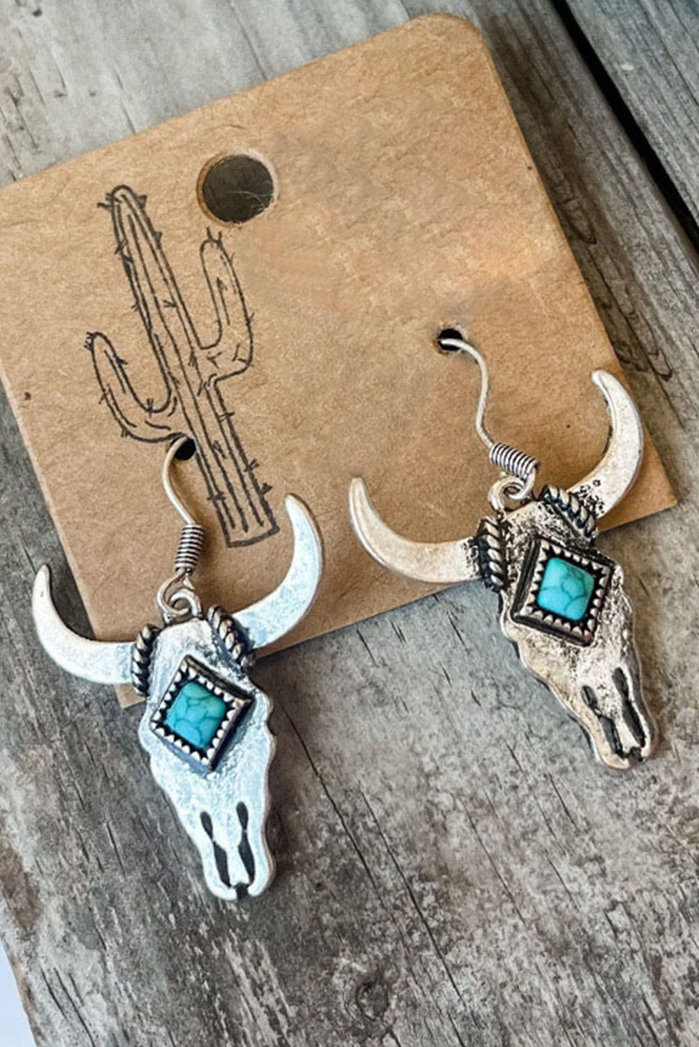 Silver Turquoise Bull Head Western Fashion Earrings - loveforevers