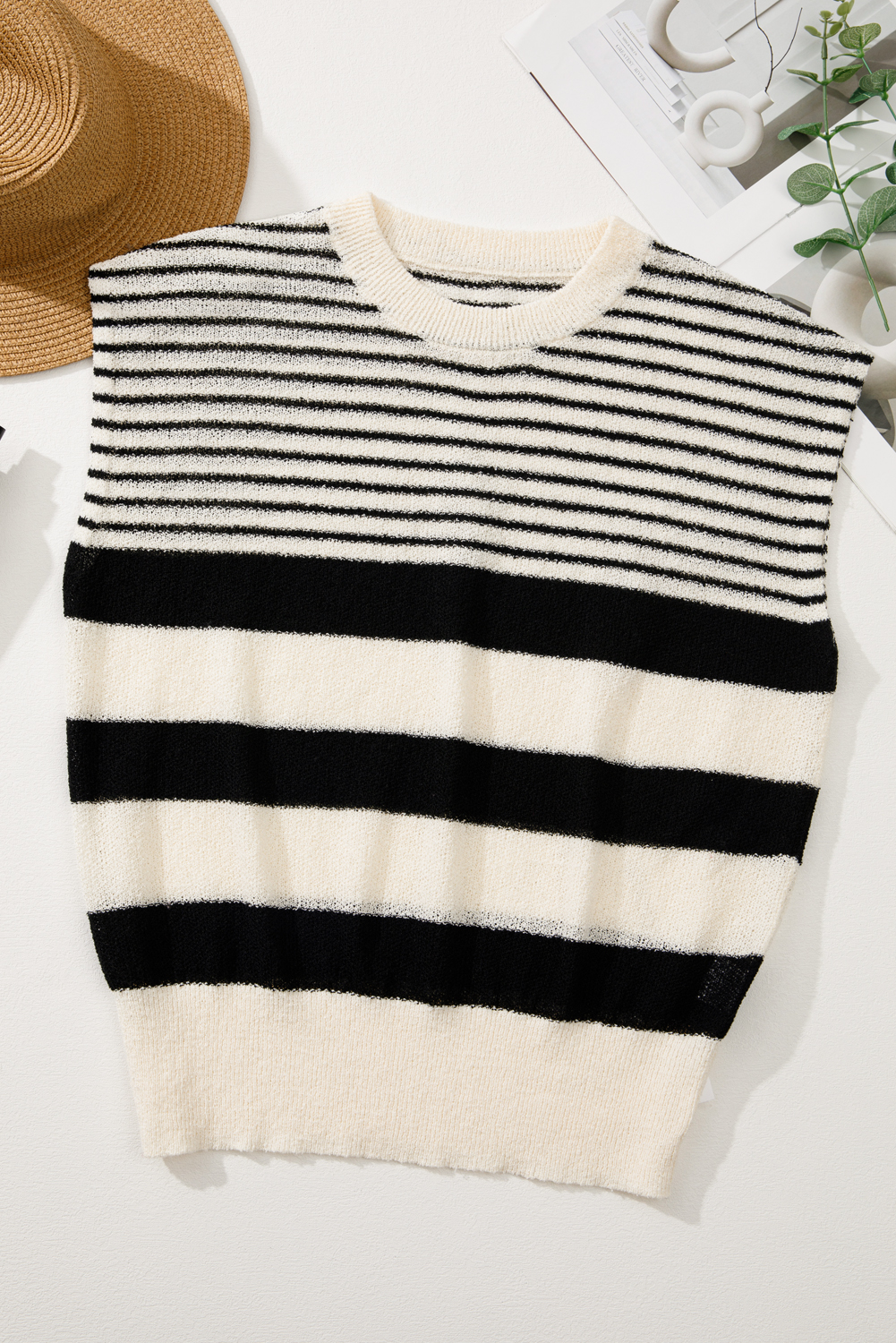 Black white Striped O Neck Sweater Vest - loveforevers