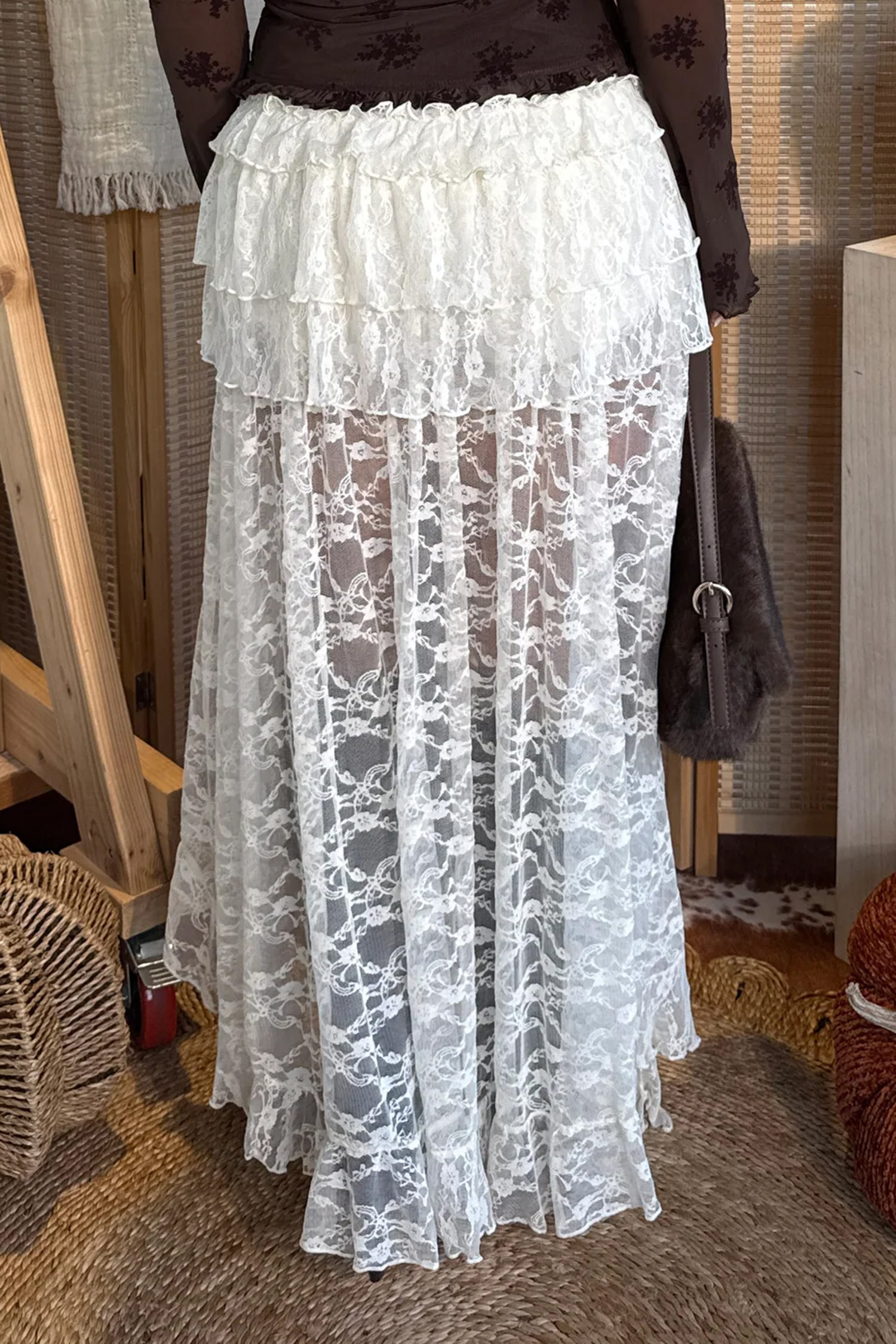 White Sheer Lace Frilly Ruffles High Low Long Skirt - loveforevers