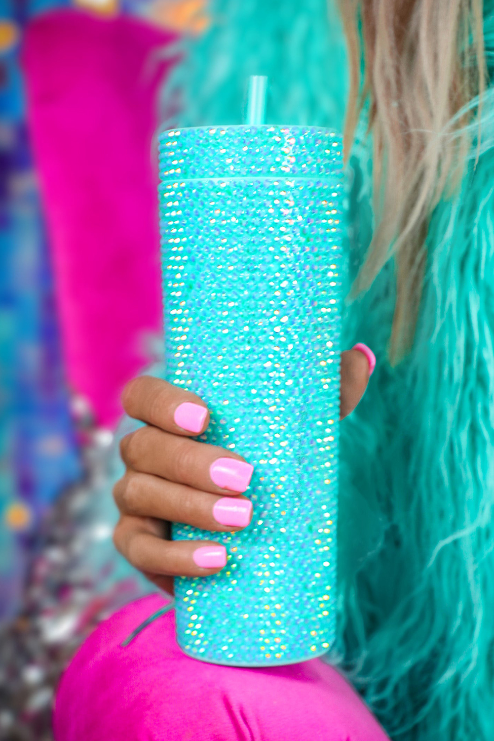 Green Full Rhinestone Straw Cup 40oz - loveforevers
