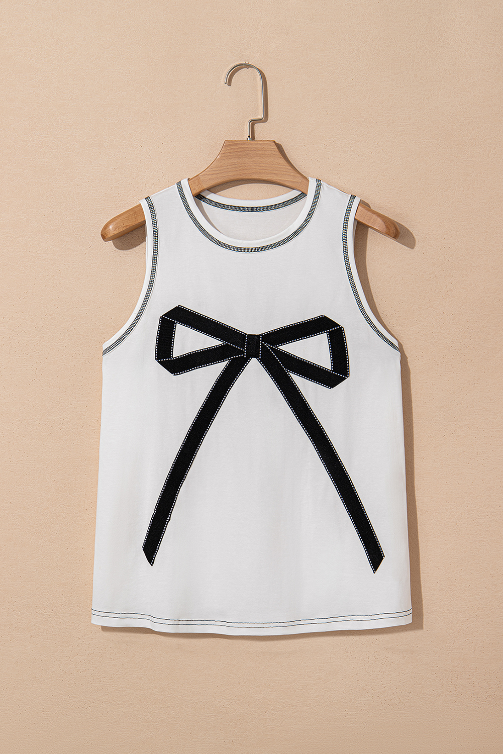 White Sweet Bow Stitching Trim Sleeveless Top - loveforevers