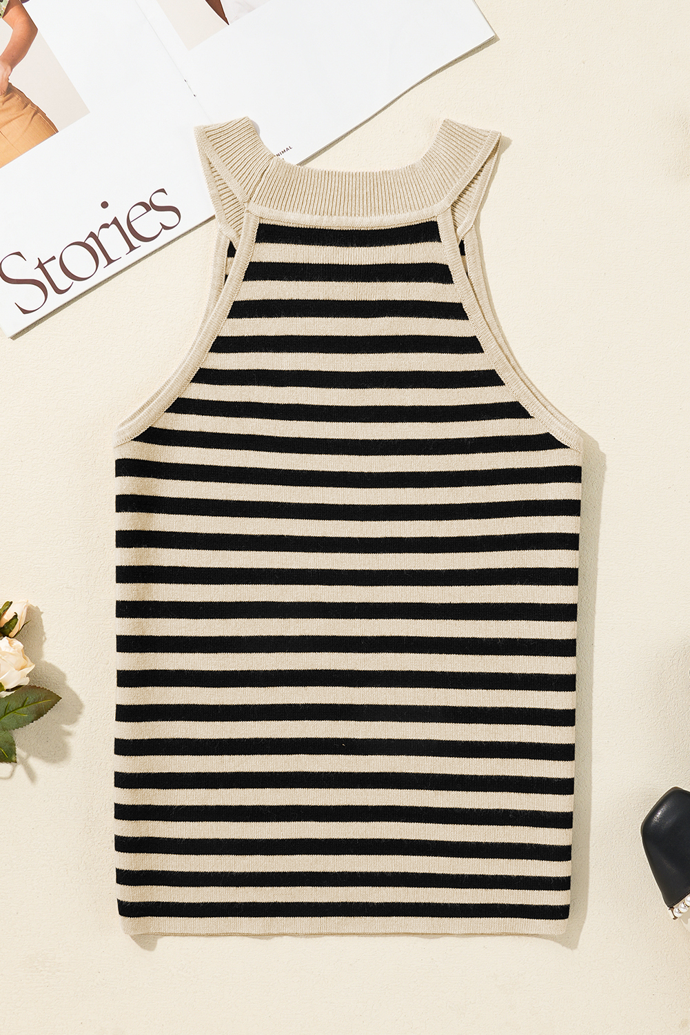 Black Stripe Crew Neck Slim Fit Sweater Vest - loveforevers