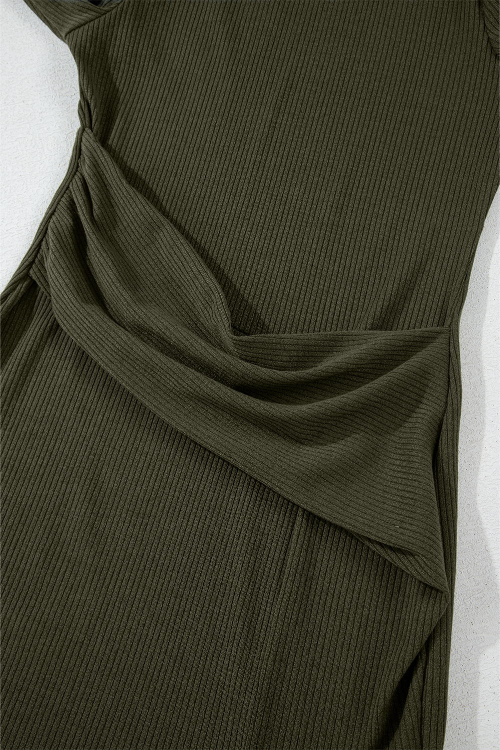 Jungle Green Ribbed Side Slit Ruched Slim Fit Long Sleeve Mini Dress - loveforevers