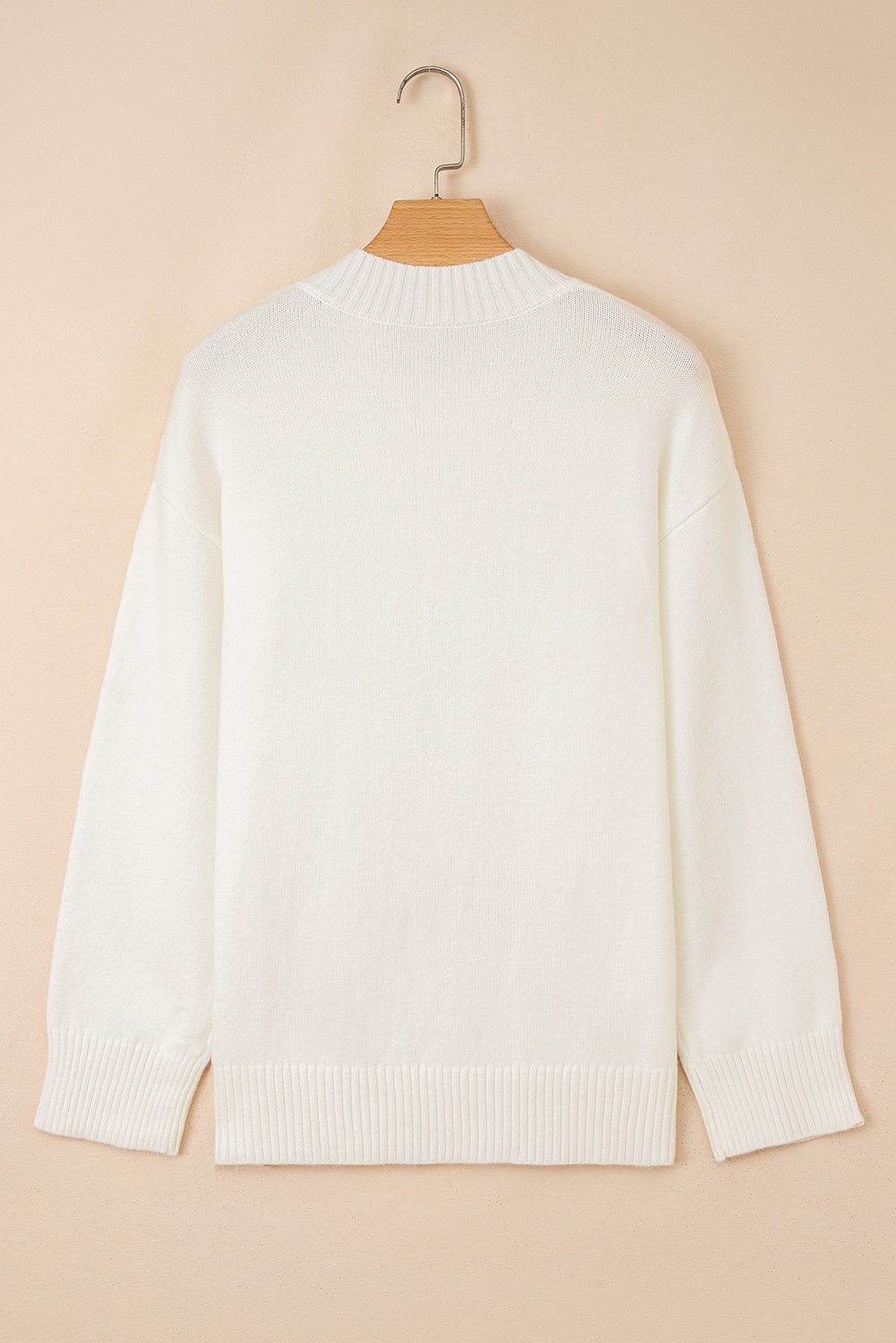 White Embroidered Flower Bouquet Ribbed Trim Loose Sweater - loveforevers