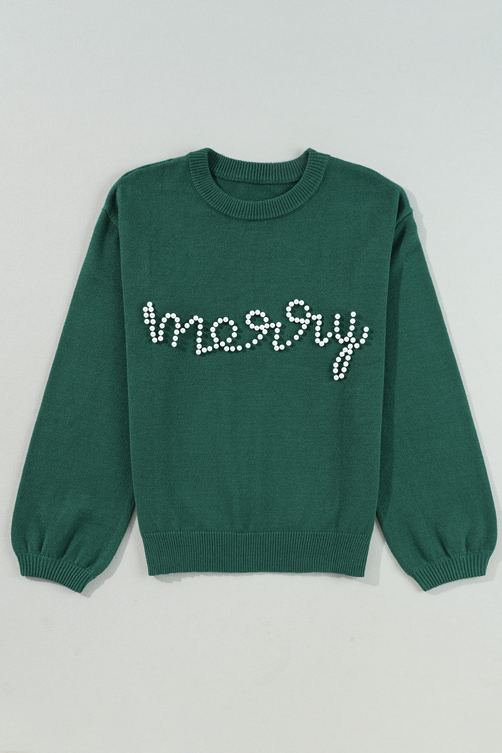 Blackish Green Pearl Beaded Merry Casual Sweater - loveforevers