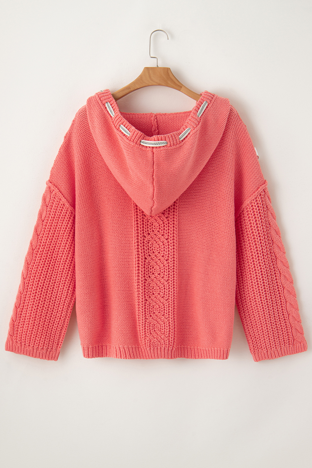 Gold Flame Cable Knit V Neck Contrast Drawstring Hooded Sweater - loveforevers
