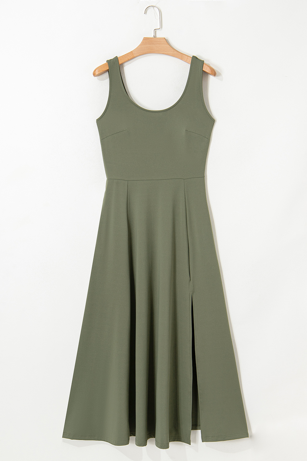 Black Sleeveless Scoop Neck Flared Split Midi Dress - loveforevers
