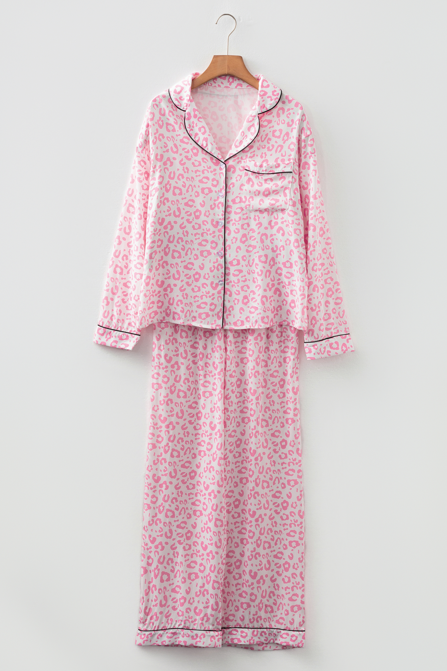 Pink Leopard Print 2cps Long Pajama Set - loveforevers
