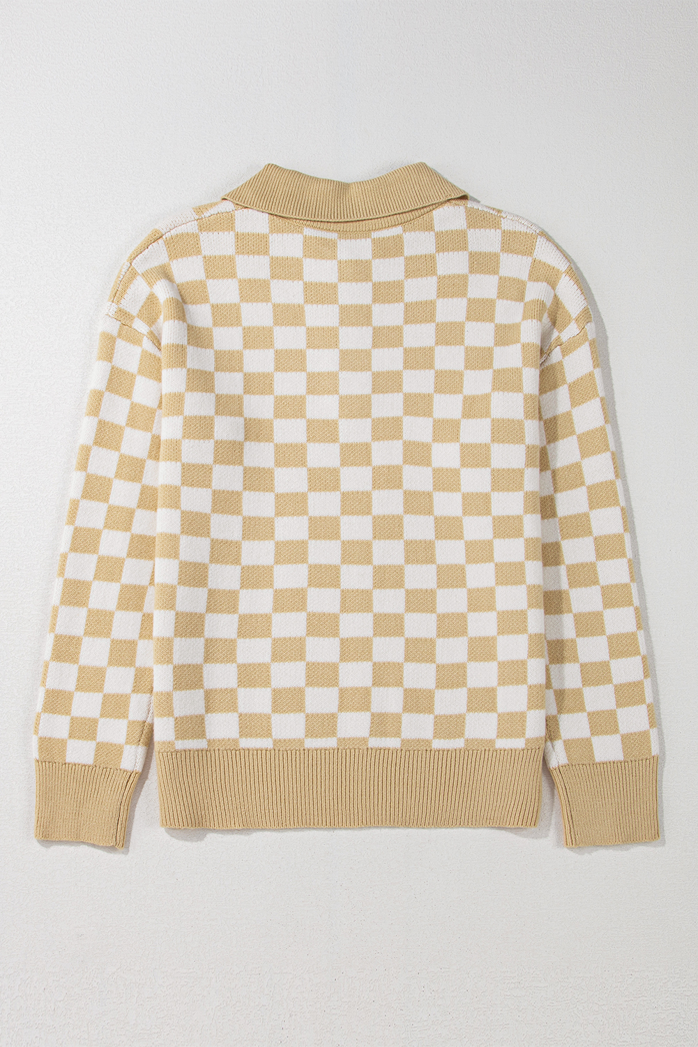 Pink Checkered Buttons Collar V Neck Drop Shoulder Sweater - loveforevers