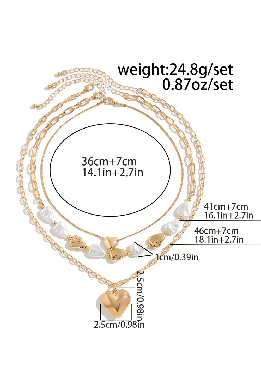 Gold Plated Layered Heart Pendant Irregular Pearl Layered Necklace - loveforevers