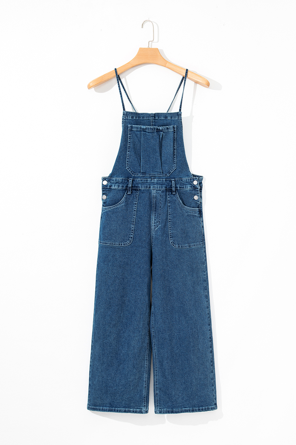 Dusk Blue Adjustable Tie Straps Cropped Wide Leg Denim Overalls - loveforevers
