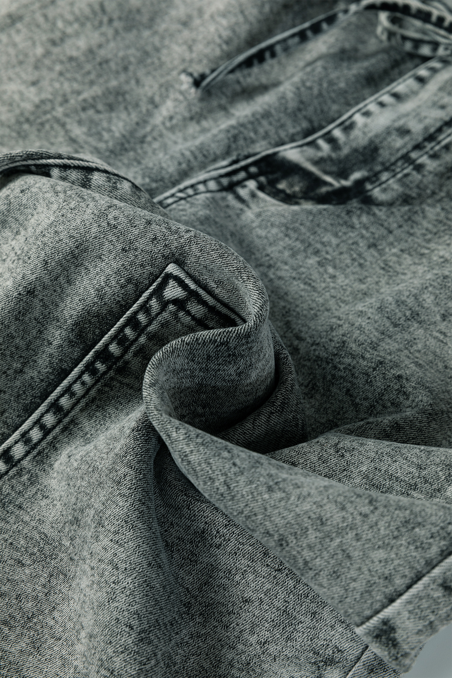 Smoke Gray Acid Wash Barrel Fit Denim Pants with Waist String - loveforevers