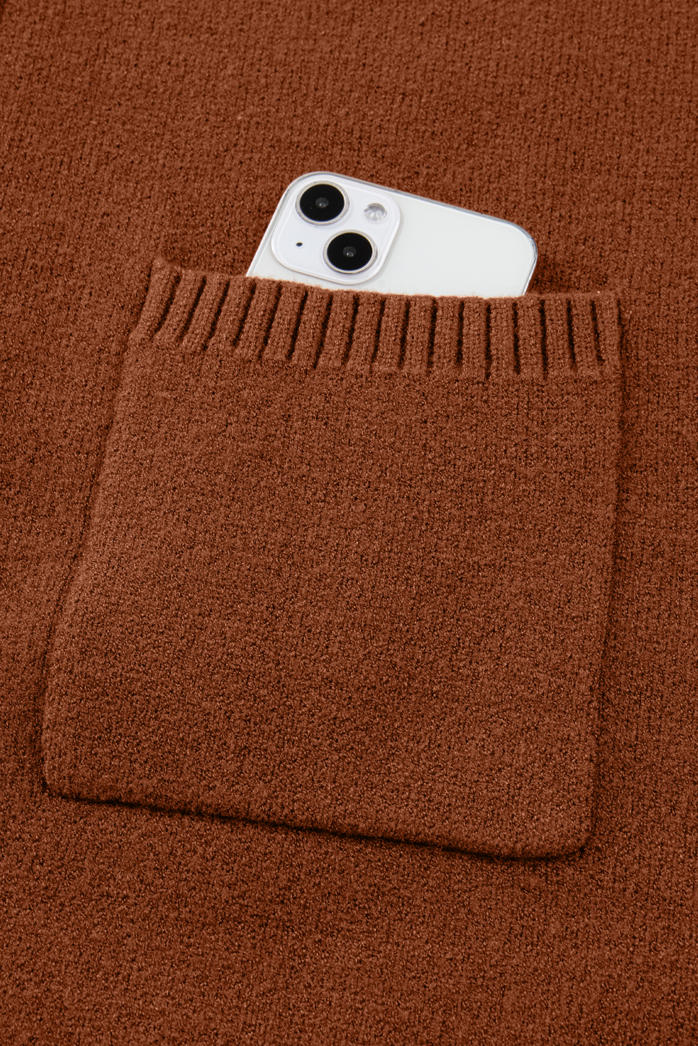Fiery Red Ribbed High Neck Front Pockets Center Seam Shift Sweater Dress - loveforevers
