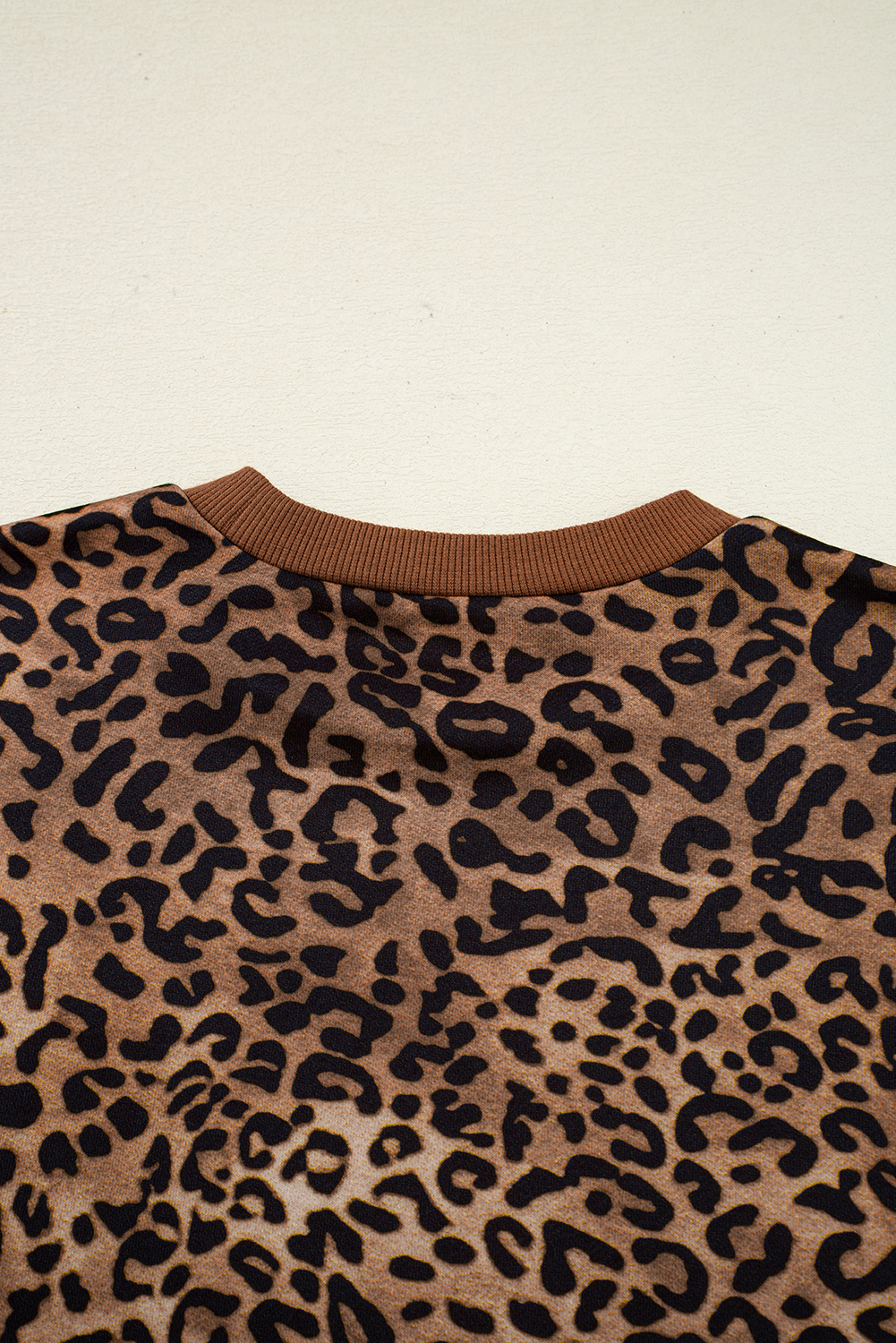 Coffee Leopard Print Contrast Trim Long Sleeve Top and Pants Set - loveforevers