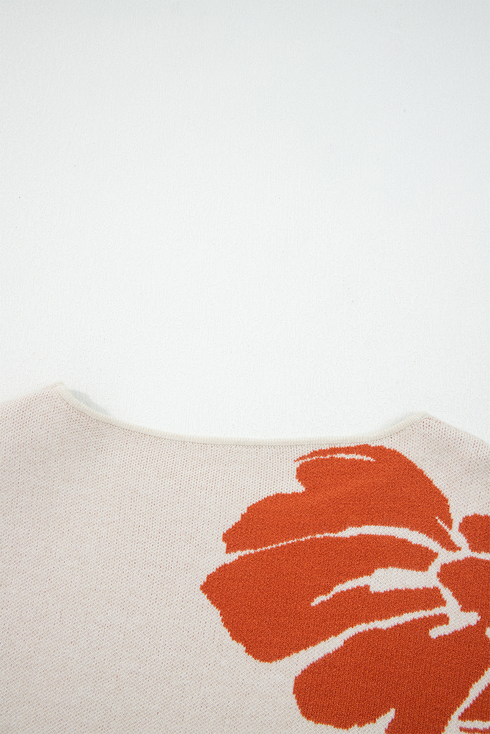 Beige Bold Flower Pattern Wide Sleeve Baggy Sweater - loveforevers