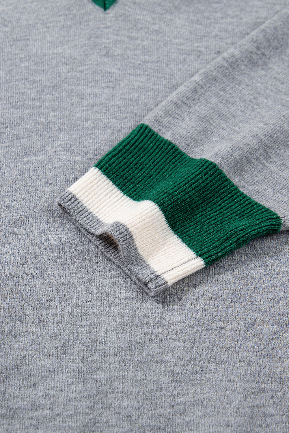 Black Contrast Striped Trim V Neck Varsity Sweater - loveforevers