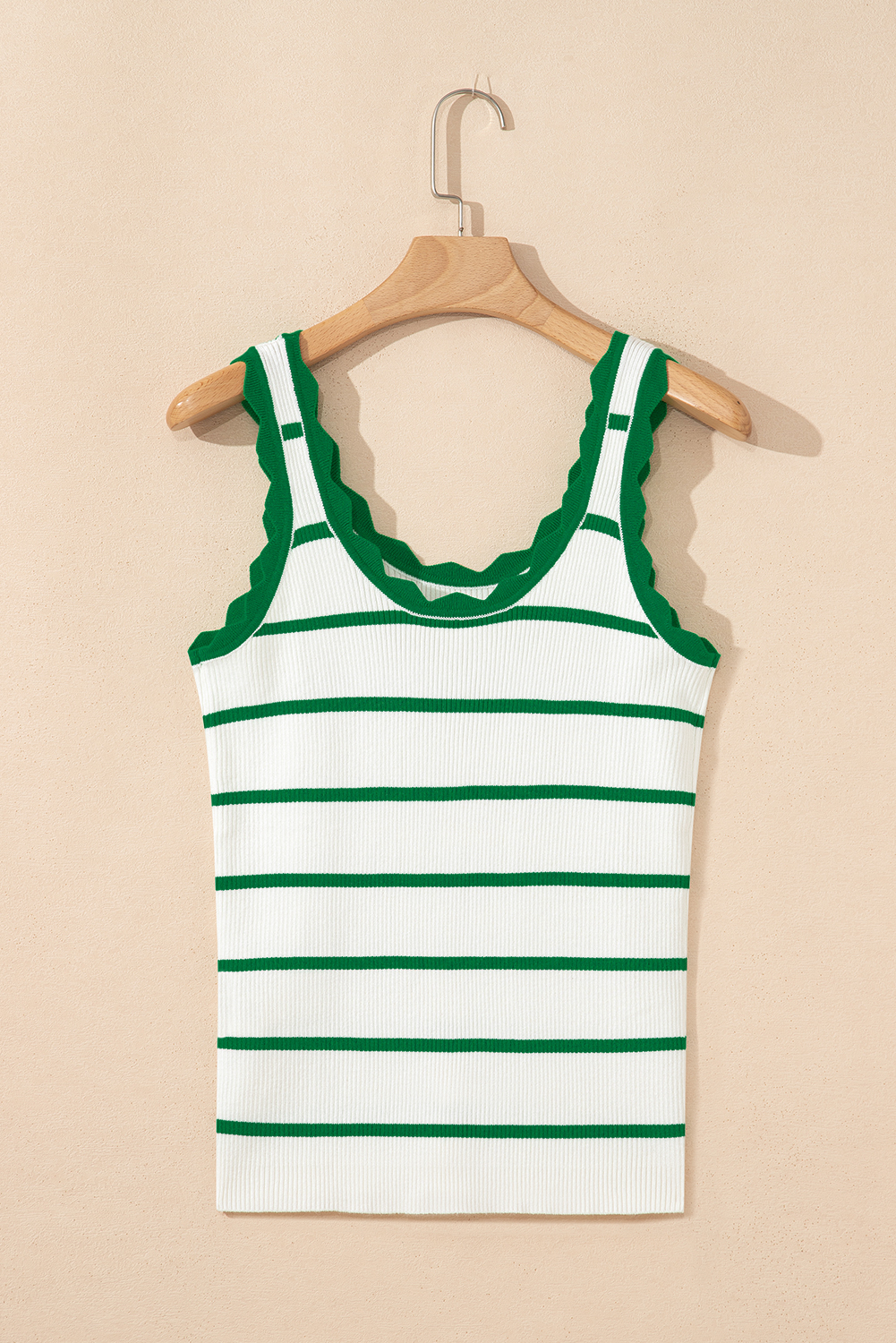 Bright Green Striped Scalloped Edge U Neck Sleeveless Sweater Vest - loveforevers