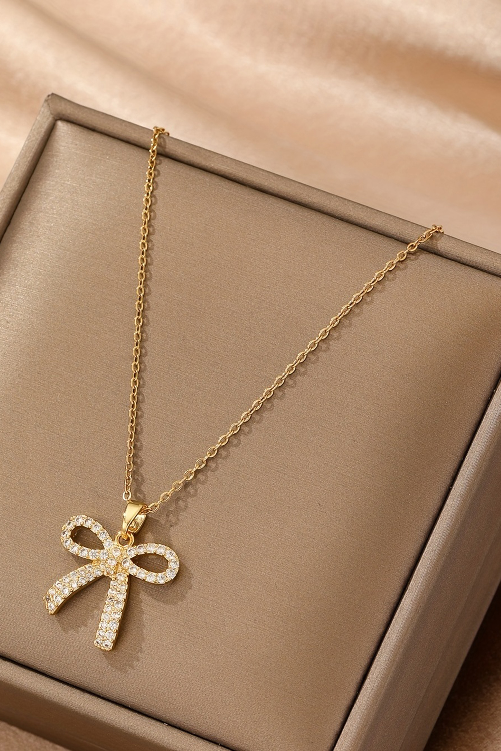 Gold Plated Rhinestone Bowknot Pendant Necklace - loveforevers