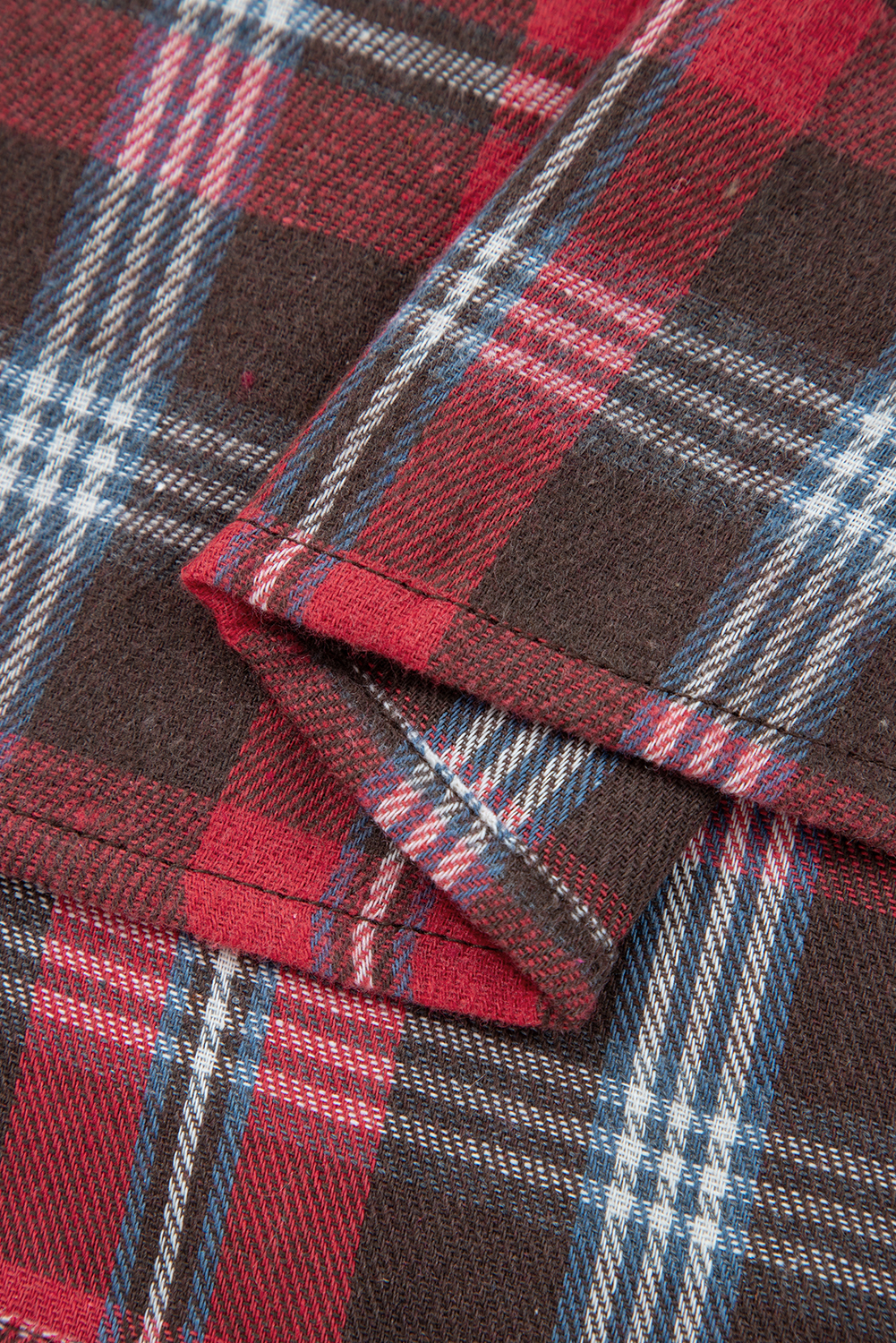 Red Plaid Print Collared V Neck Loose Blouse with Side Slits - loveforevers