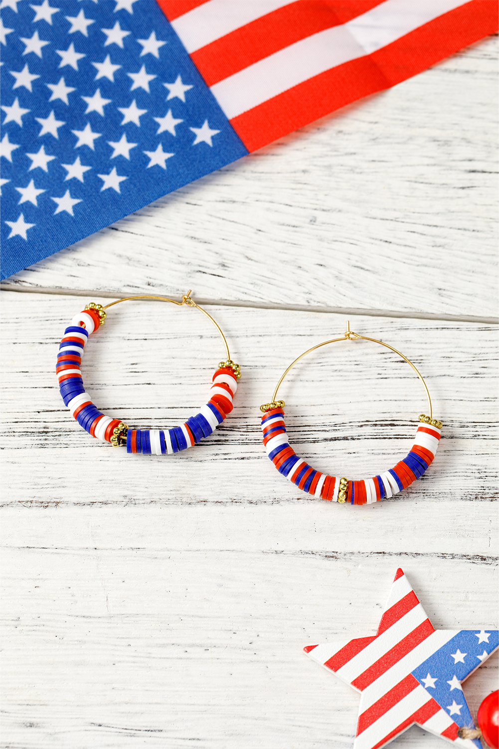 Dark Blue American Flag Inspired Beaded Large Hoop Earrings - loveforevers